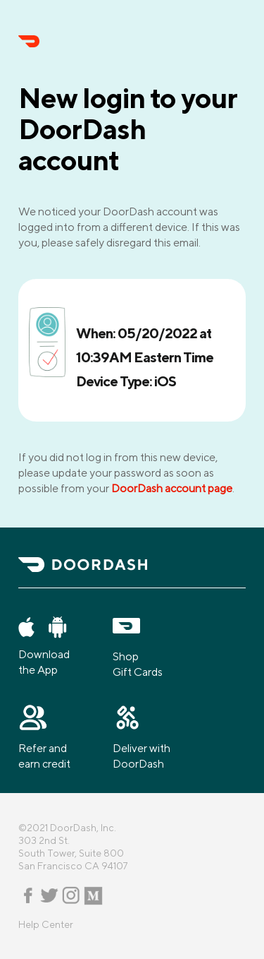 New login to your DoorDash account