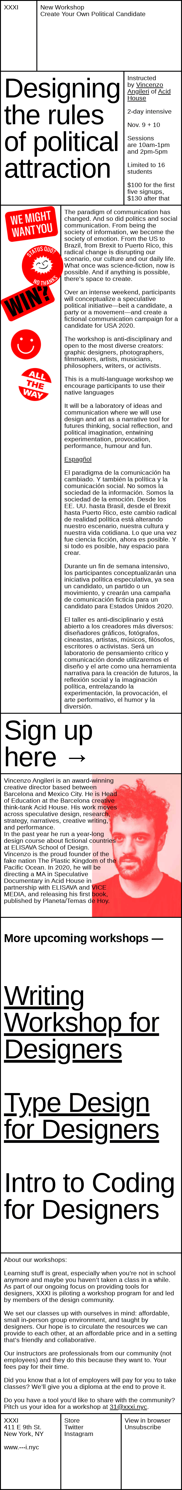 New Workshop at XXXI: Create Your Own Political Candidate!