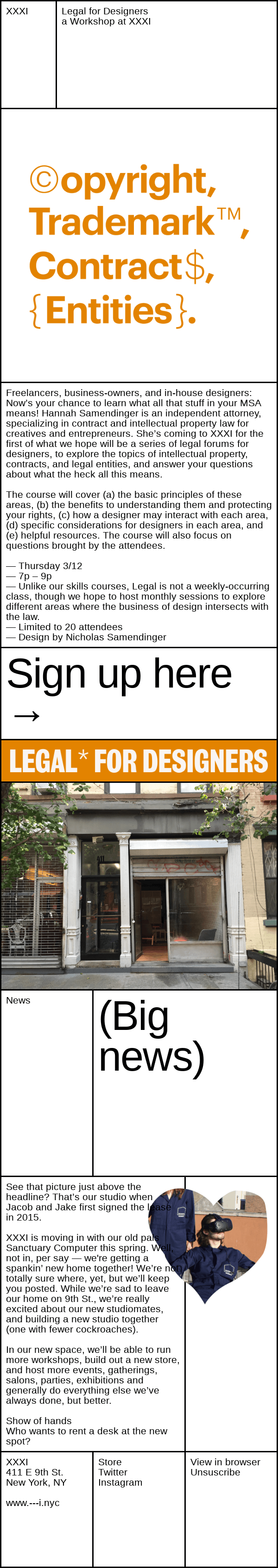 New Workshop at XXXI | Legal for Designers