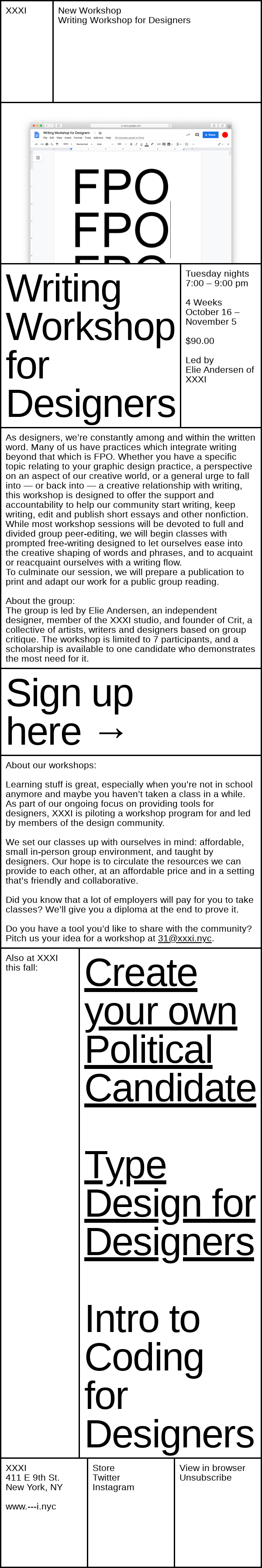 New Workshop at XXXI: Writing Workshop for Designers