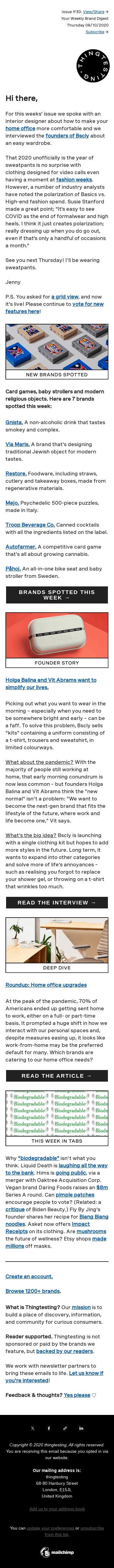 Newsletter #30: Clothing for video calls | 7 new brands | Founder Interview: Bscly | Home office upgrades | Hims is going public