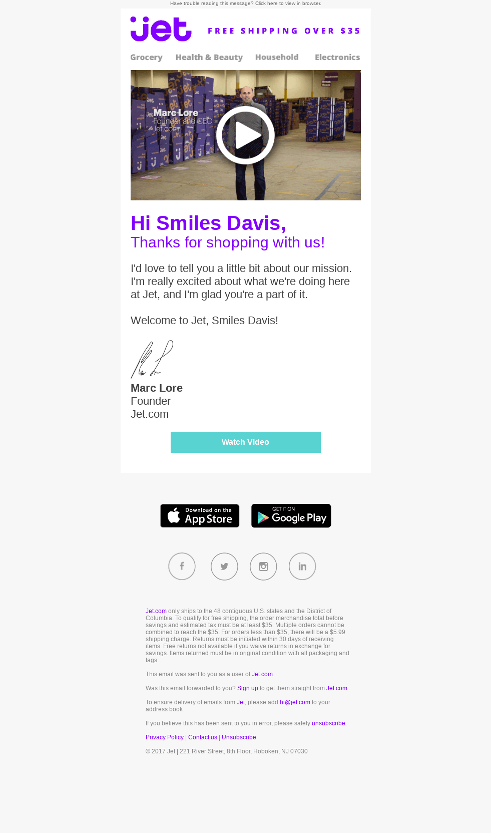 Not your ordinary welcome email, Smiles Davis!