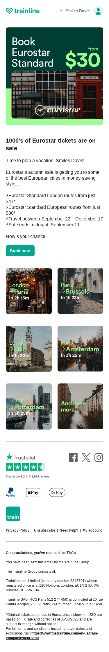 NOW LIVE: Eurostar tickets from $30! 🚨