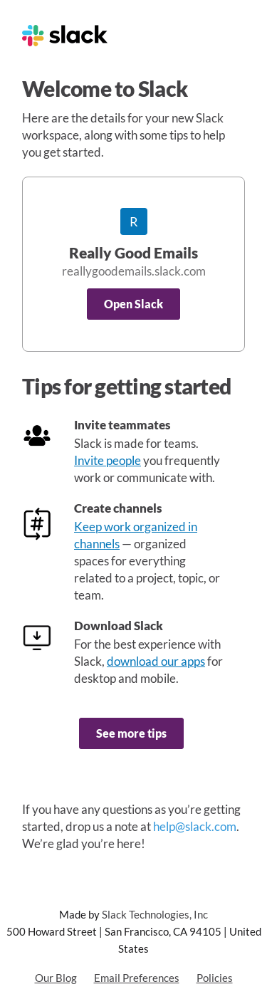 Really Good Emails on Slack: New Account Details