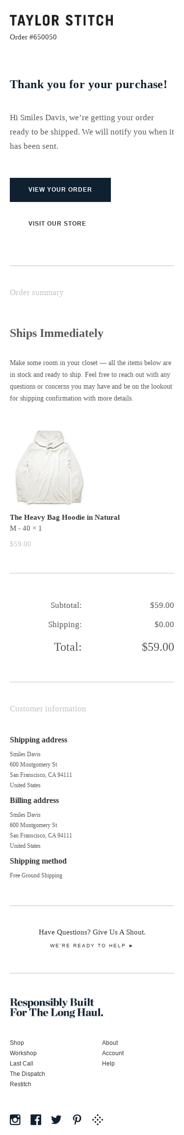 Order #650050 confirmed