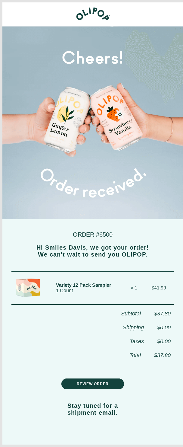 Order #6500 confirmed