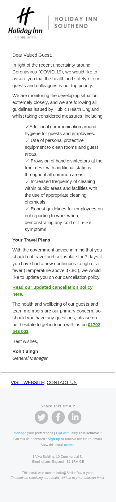 Our commitment to your health and safety