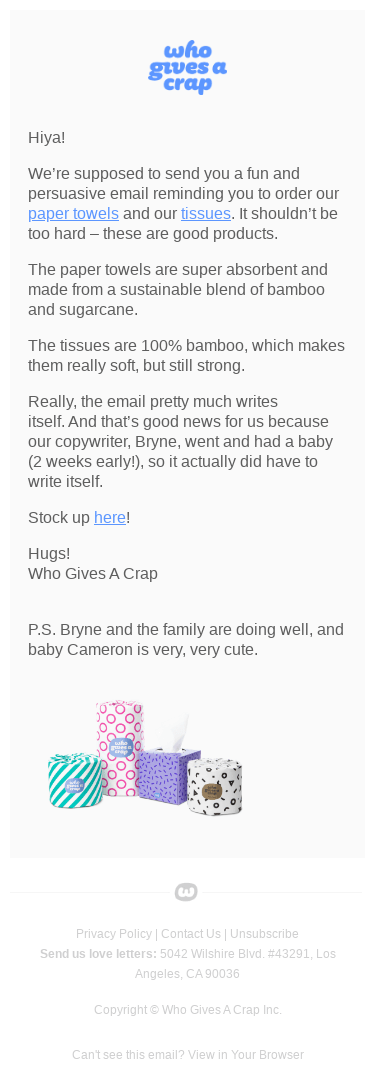 Our copywriter had a baby