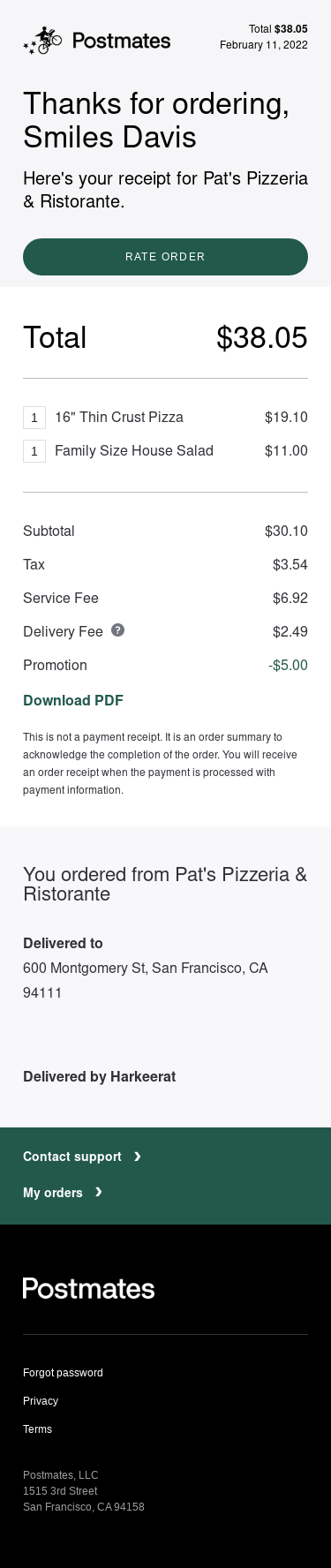 [Personal] Your Friday morning order with Postmates