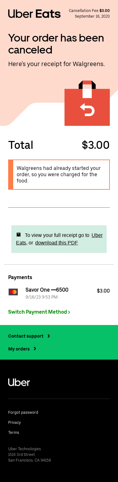 [Personal] Your Saturday morning order with Uber Eats