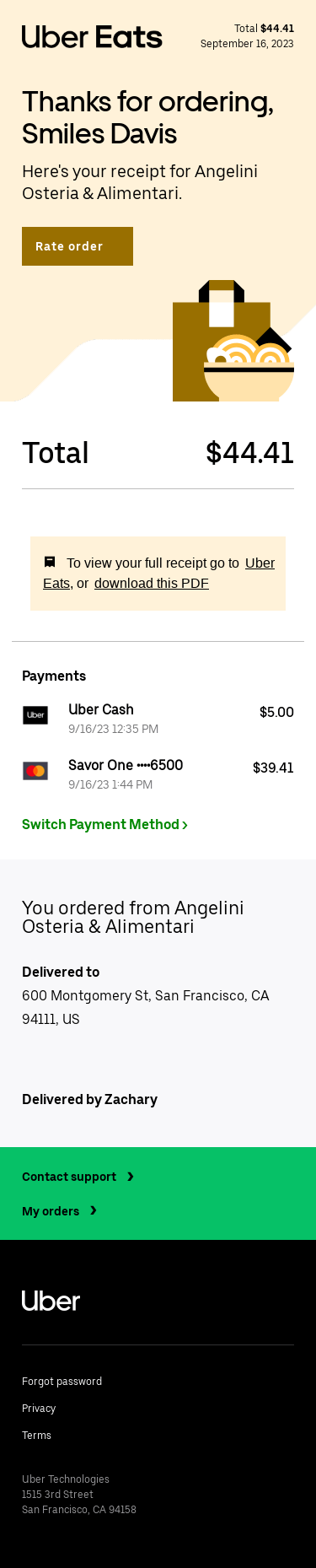 [Personal] Your Saturday morning order with Uber Eats