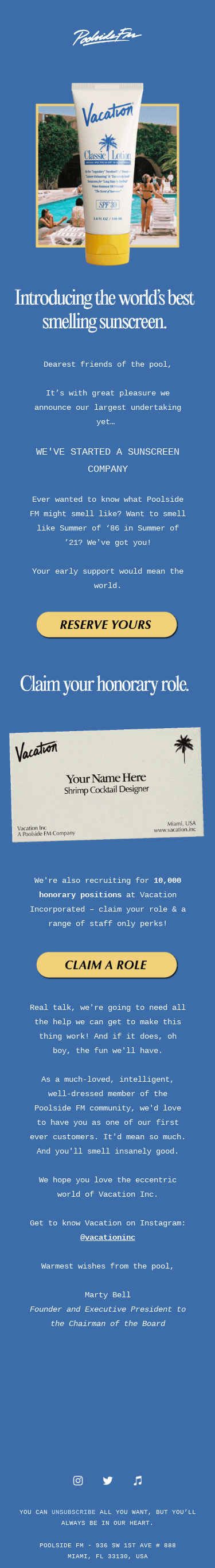 🌴 POOLSIDE FM LAUNCHES SUNSCREEN COMPANY, “VACATION” 🌴