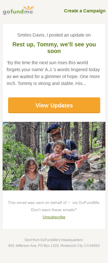 posted an update on "Rest up, Tommy, we'll see you soon"