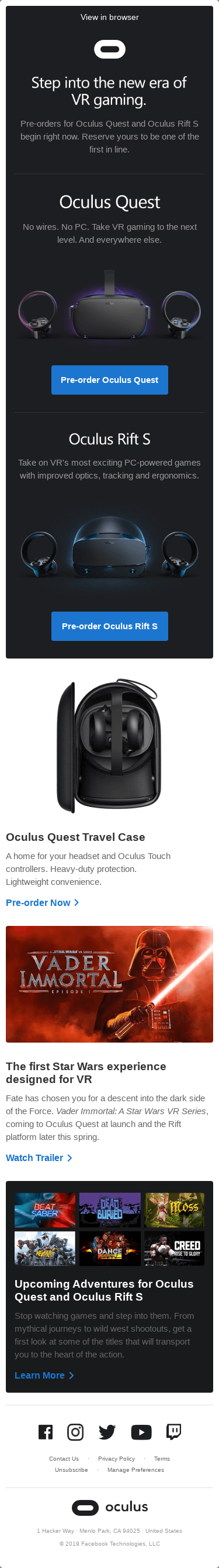 Pre-order Oculus Quest and Oculus Rift S now.