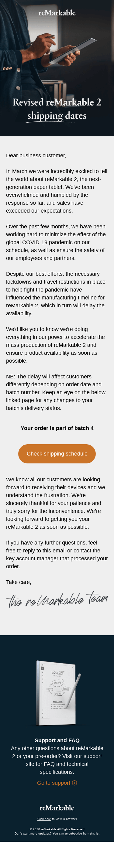 reMarkable 2 delayed