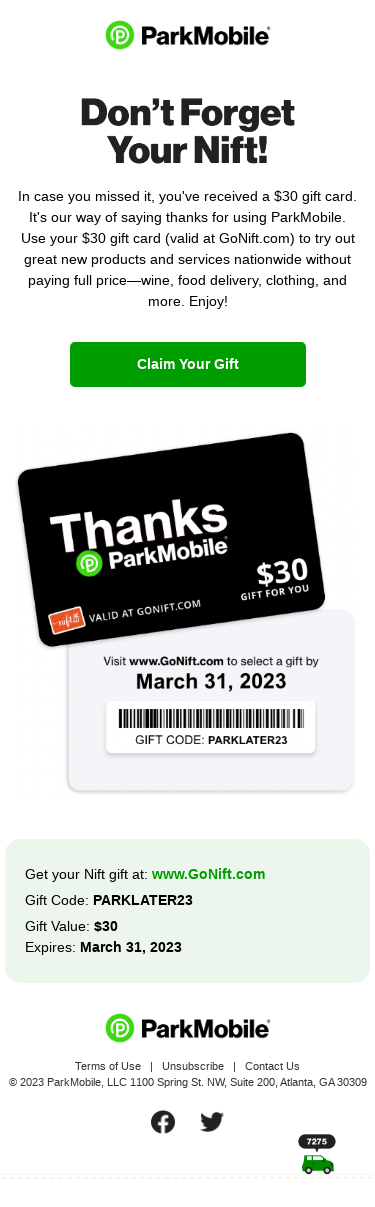 Reminder: A Free Gift From ParkMobile 🚙