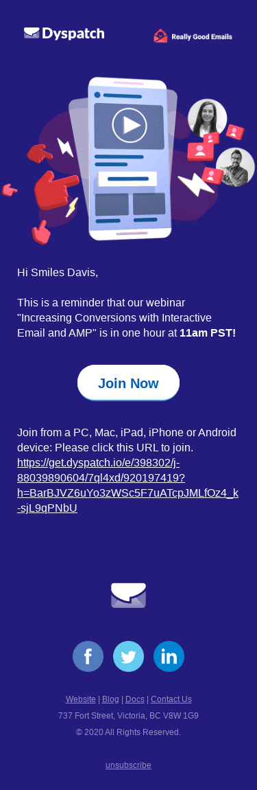 Reminder: Increasing Conversions with Interactive Email and AMP webinar is in one hour! 🗓