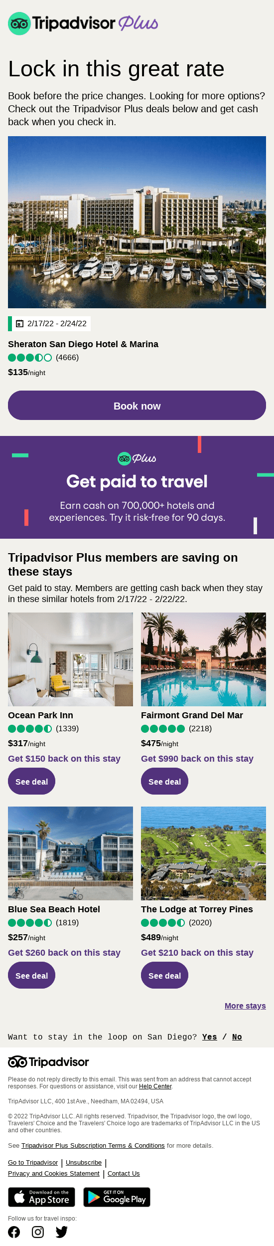 Reminder to book: Sheraton San Diego Hotel & Marina