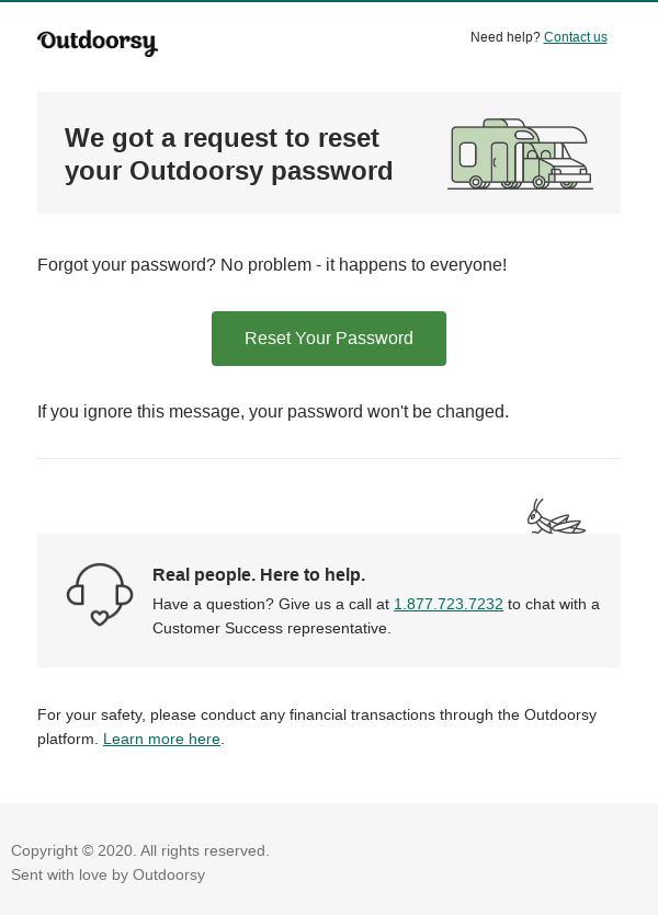 Reset your password with Outdoorsy