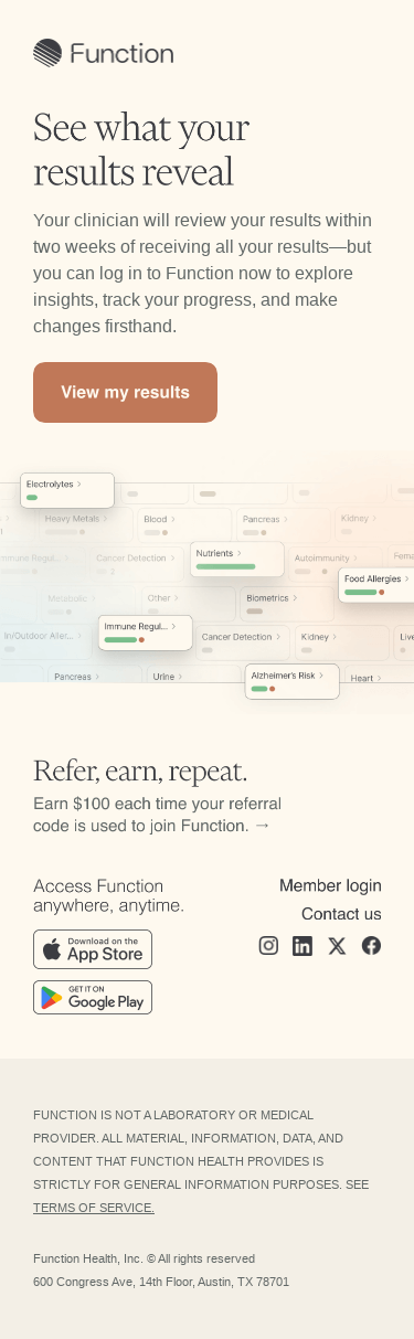 Results have arrived: Login to Function Home