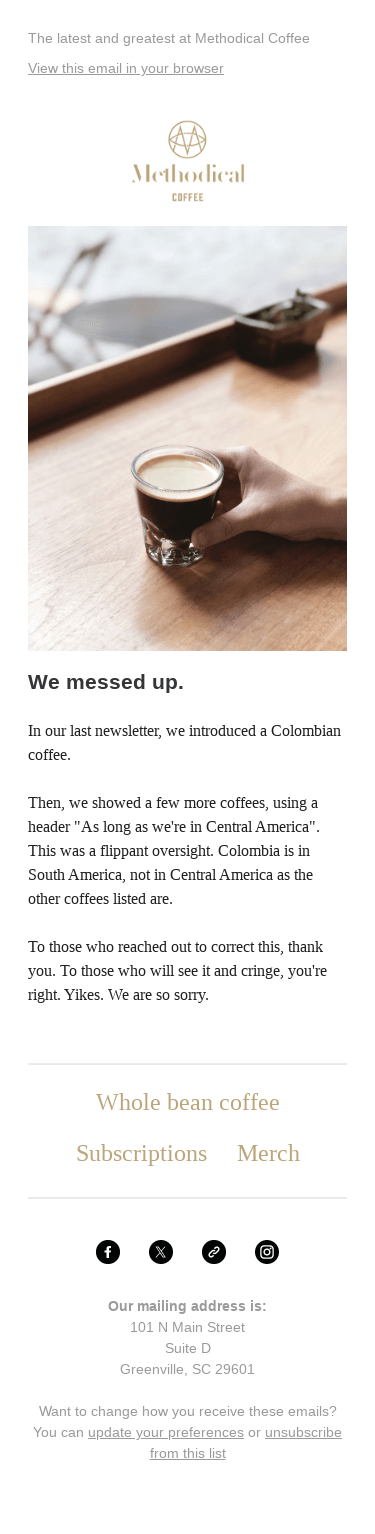 *Retraction* On Colombia and our last email