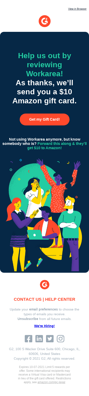 Review Workarea for a $10 Amazon gift card