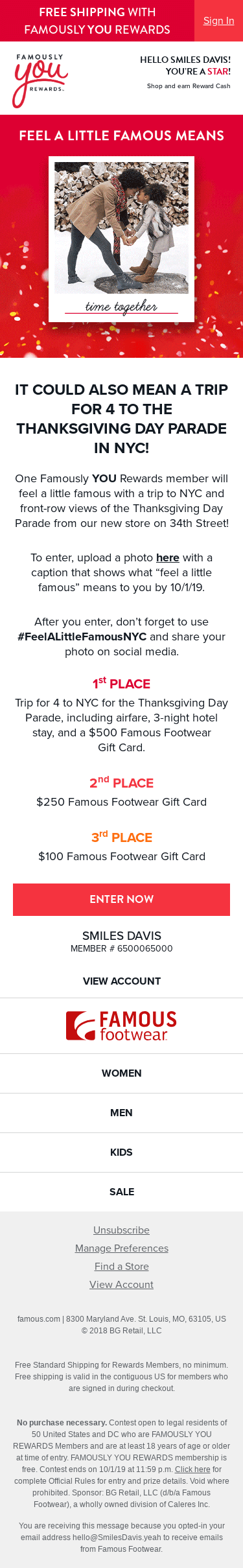 Rewards Member Exclusive! Enter for a trip to NYC
