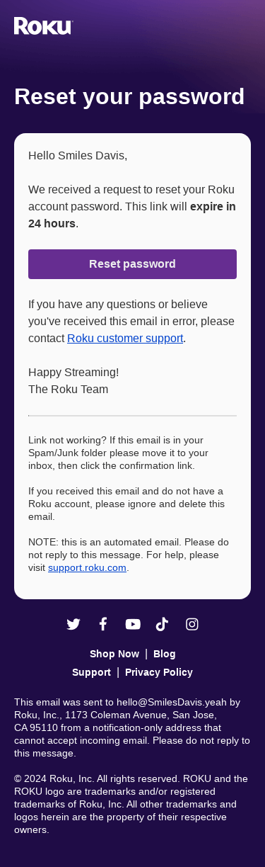 Roku | Forgot Password