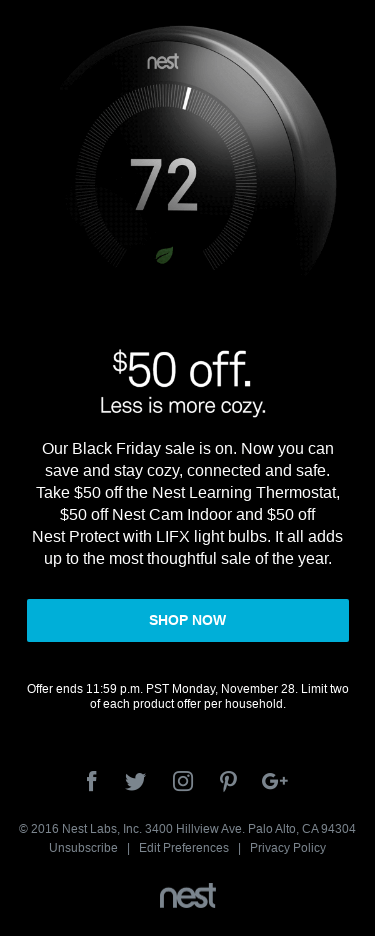 Save up to $150 on Nest products.