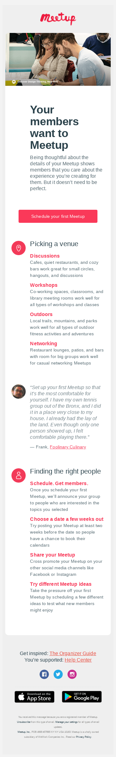 Schedule your first Meetup