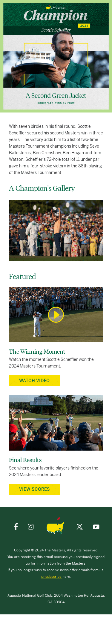 Scottie Scheffler Wins the 88th Masters Tournament