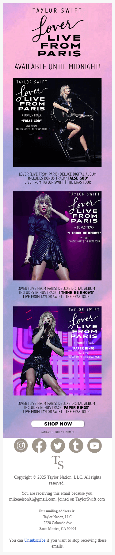 Shop Taylor Swift Lover (Live From Paris) Deluxe Digital Albums now!