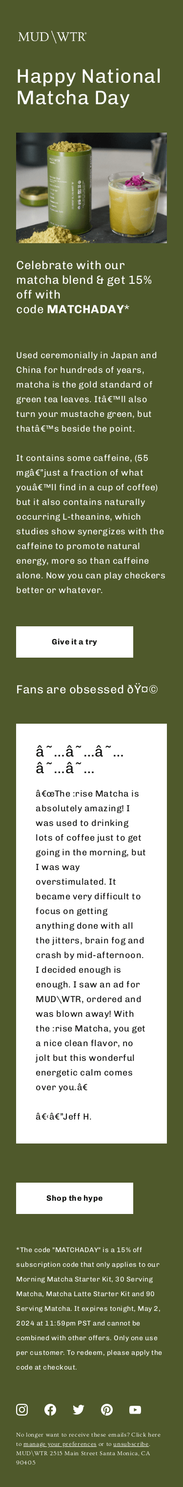 Sip our Matcha flavor for 15% off, today only!