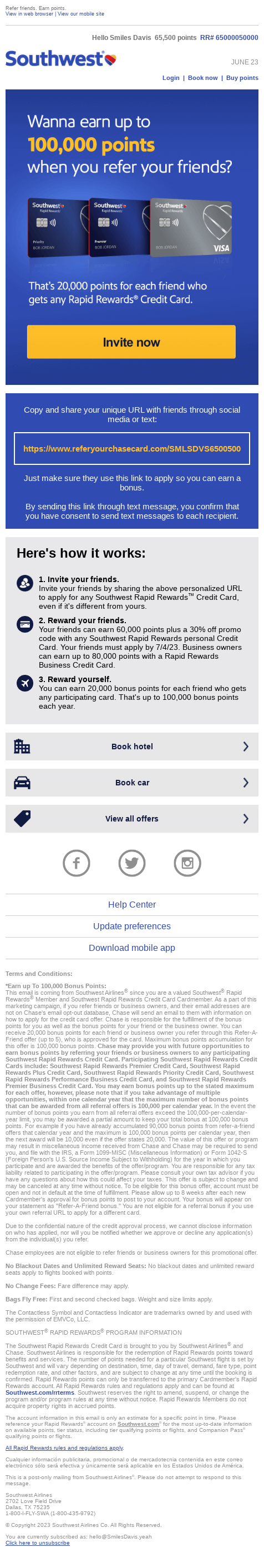 Smiles Davis, earn up to 100,000 bonus points!