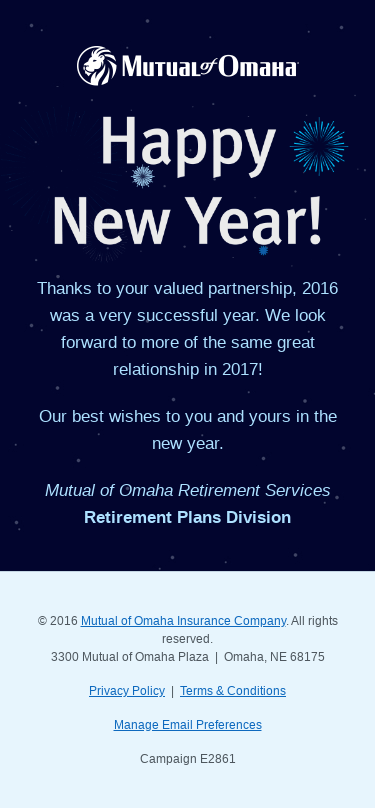 Smiles Davis, Happy New Year from Mutual of Omaha Retirement Services