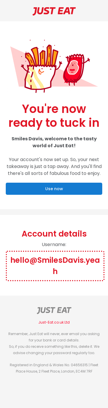 Smiles Davis – ready, steady, Just Eat 