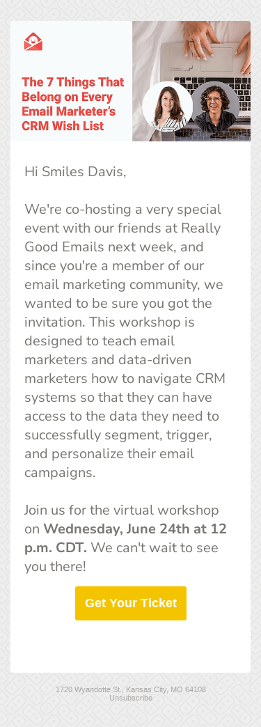 Smiles Davis, we're co-hosting a special email event next week!