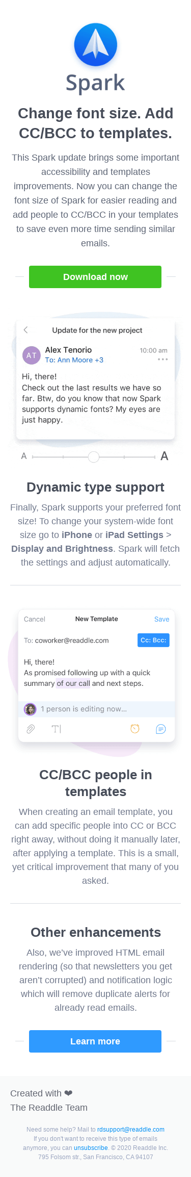Spark update: change fonts size, templates improvements 🚀
