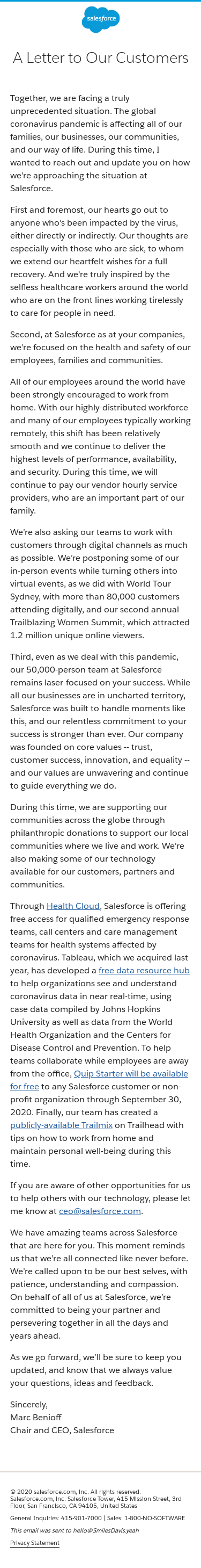 Standing together with our Salesforce family during the COVID-19 pandemic.