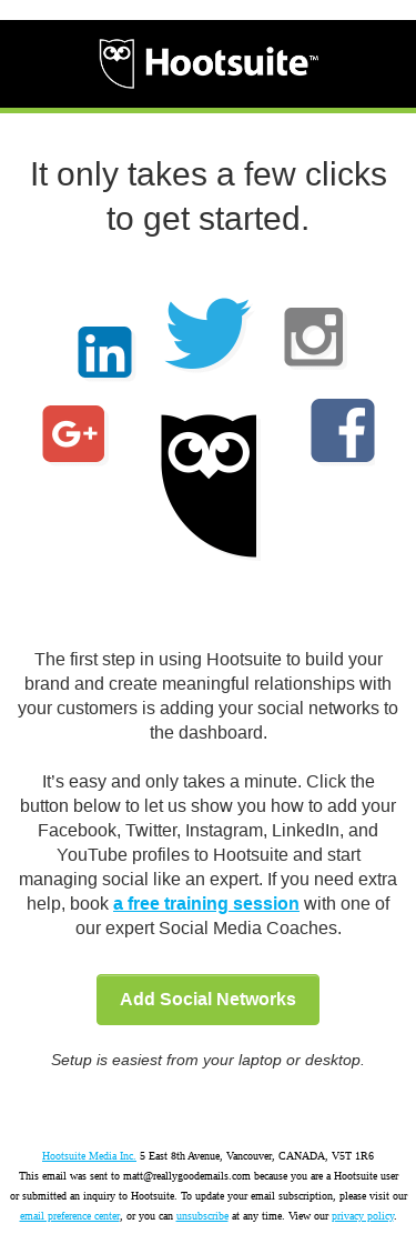 Start building an awesome social brand by adding your social networks