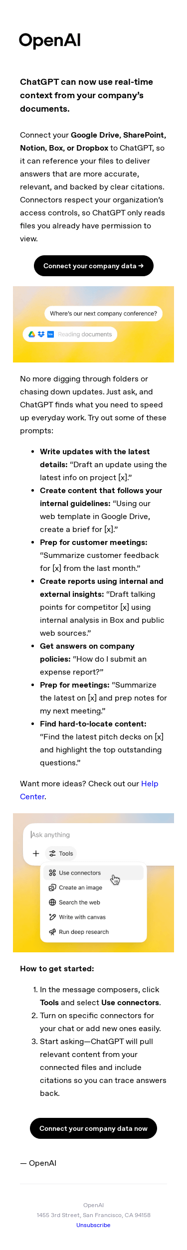 Stop hunting for info—connect your company data to ChatGPT