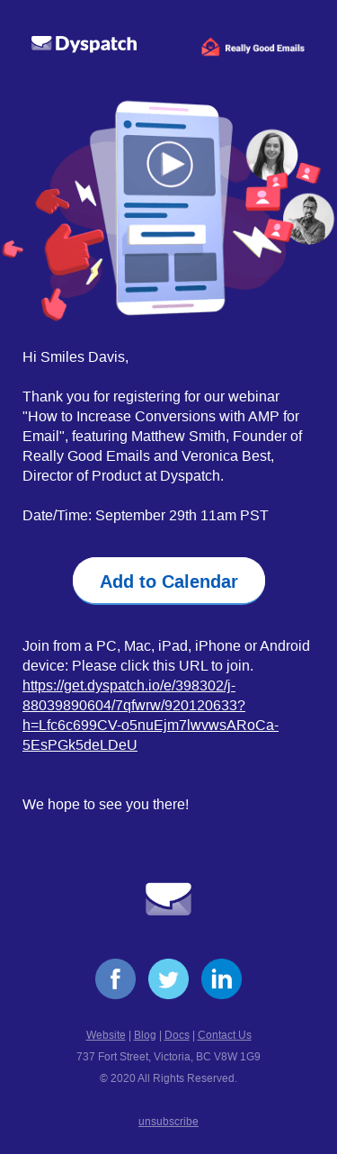 Thank you for registering for our webinar "How to Increase Conversions with AMP for Email"