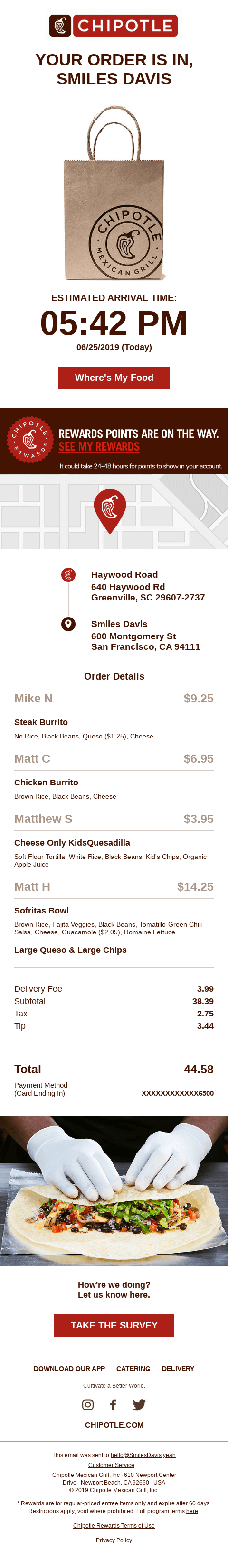 Thanks for your order, Smiles Davis.