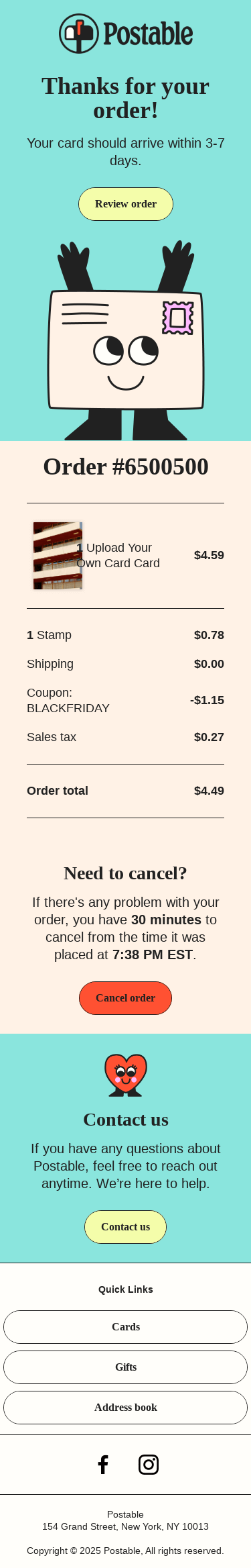 Thanks for your Postable order 📬