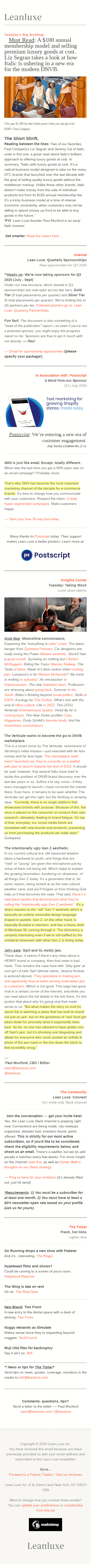 The Debrief No. 434: MUST READ: Italic’s $100 annual membership and selling luxury goods at cost — The intentionally ugly Gen Z aesthetic.
