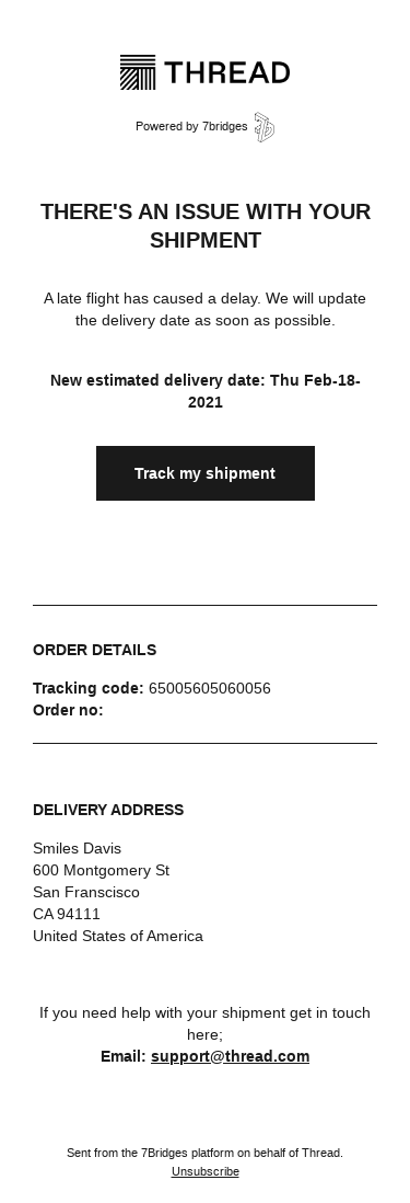 There's an Issue with Your Thread Shipment #65005605060056