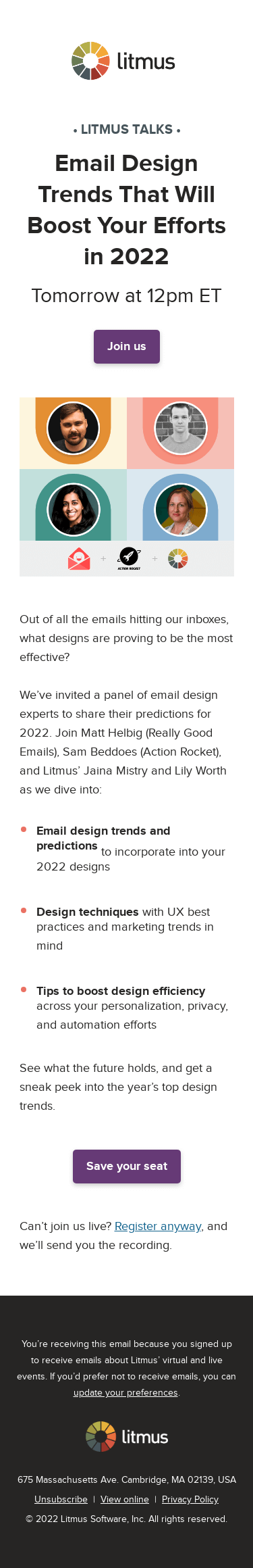 Tomorrow: See this year’s top email design trends