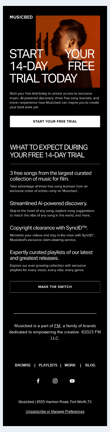 Try a Musicbed Subscription FREE for 14 days!