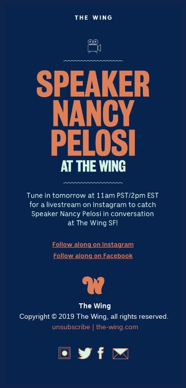 Tune In: Speaker Nancy Pelosi at The Wing!