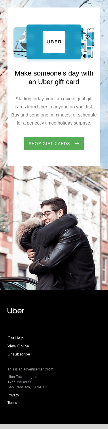 Uber gift cards are now available